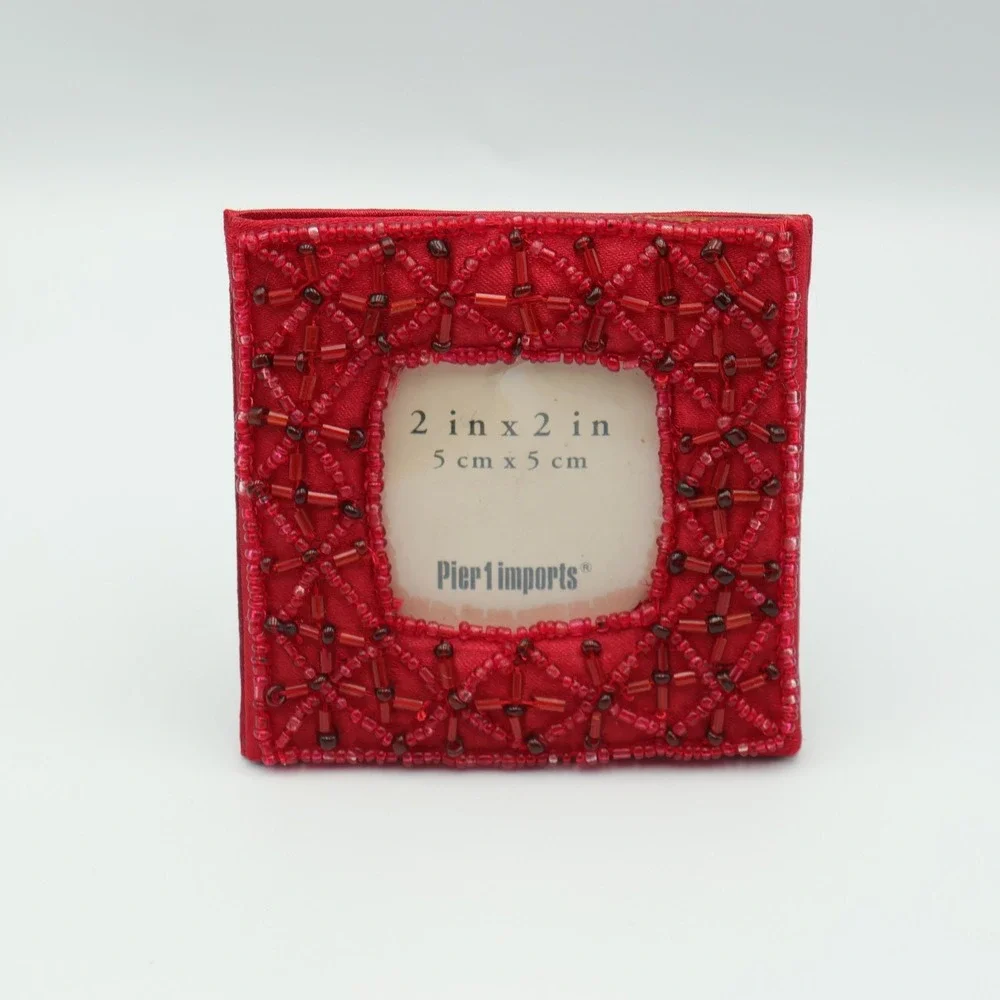 Pier One Imports 90s Y2K Set Of 3 Fabric Beaded Mini Photo Frames 3x3